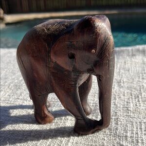 Vintage Wooden Carved Elephant Statue Figure 4" Decorative Art Safari Animal